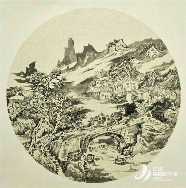八幅水墨山水画 描绘江津爱情天梯的故事