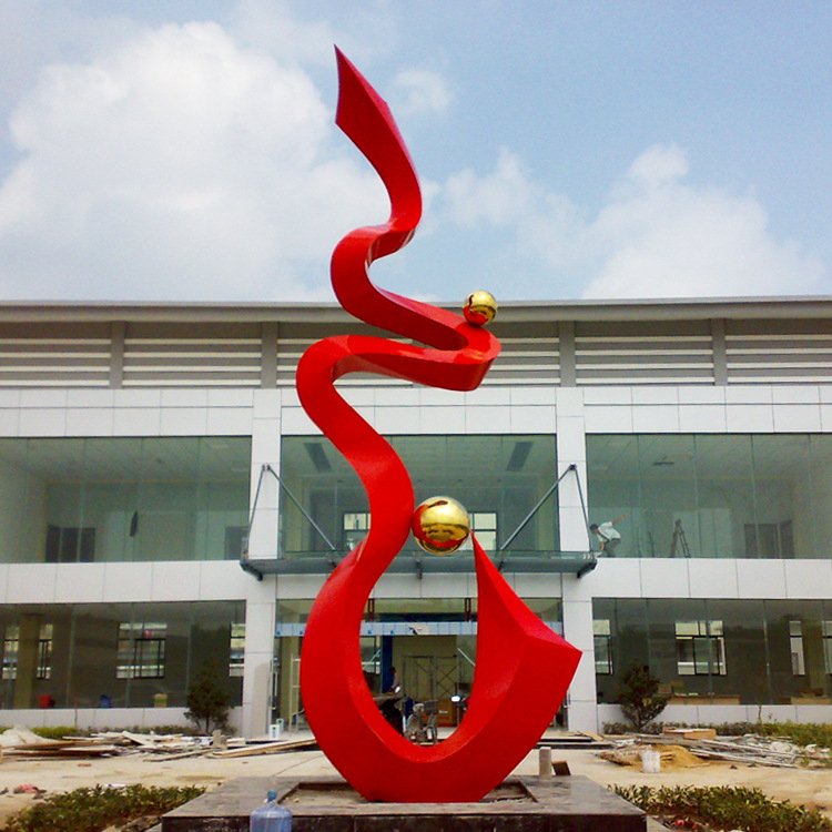 不锈钢飘带雕塑,红色抽象丝带雕塑