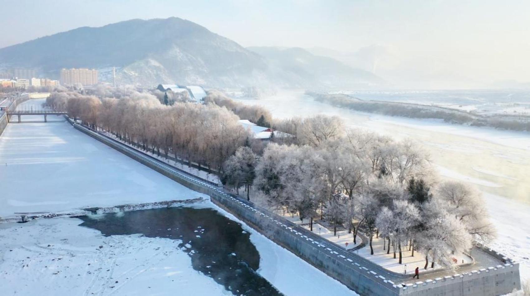 来临江市江心岛公园打卡雾凇美景