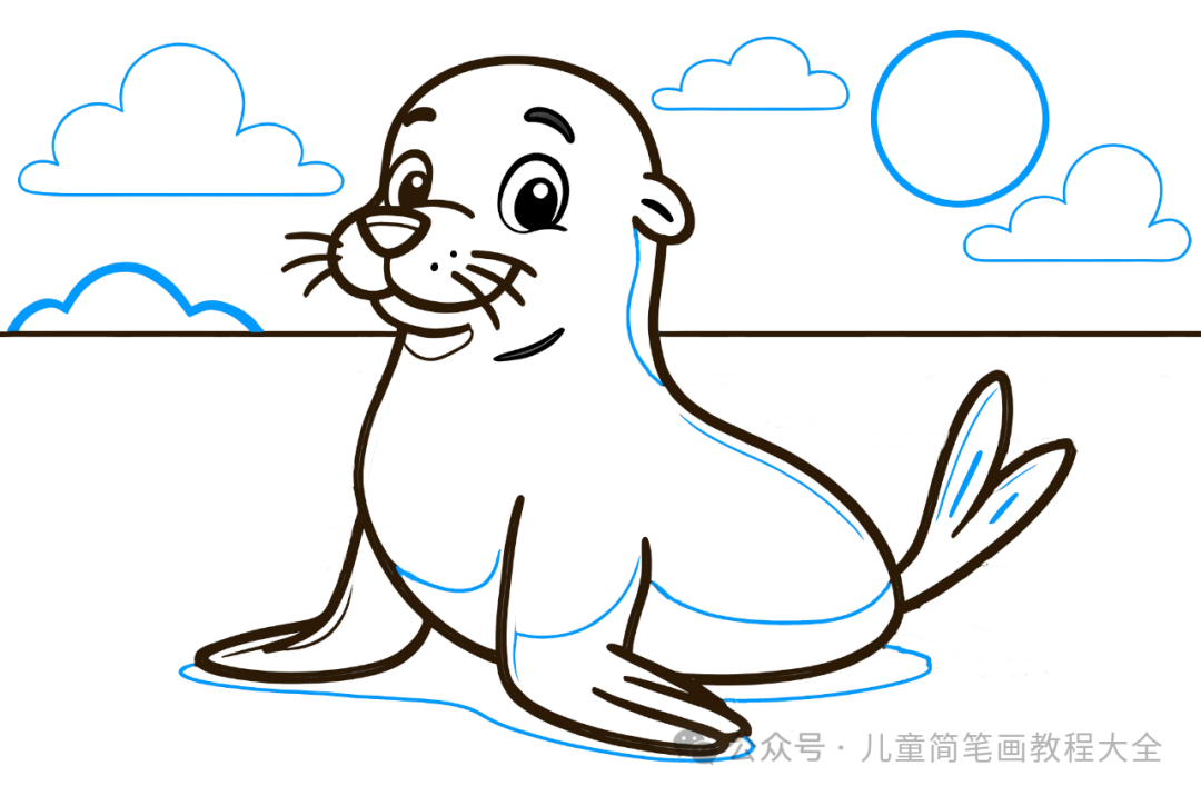 孩子入门画画推荐:卡通海狮简笔画