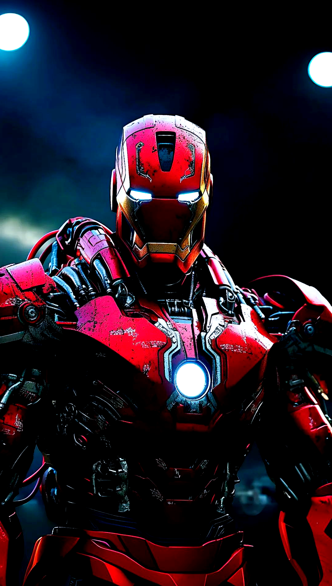 钢铁侠战损版装甲壁纸,全身红光闪耀,升级为地狱合金战甲