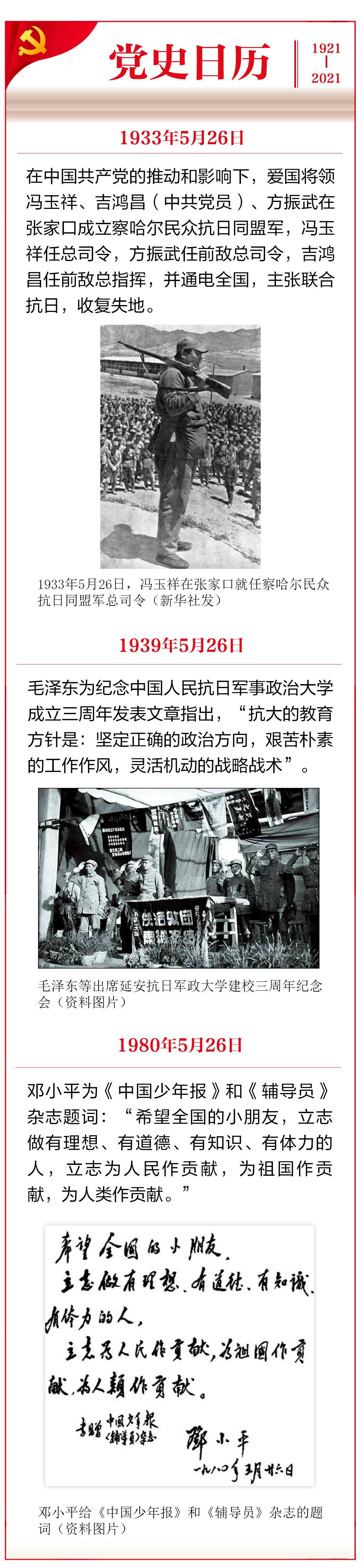 党史日历(5月26日)|察哈尔民众抗日同盟军成立