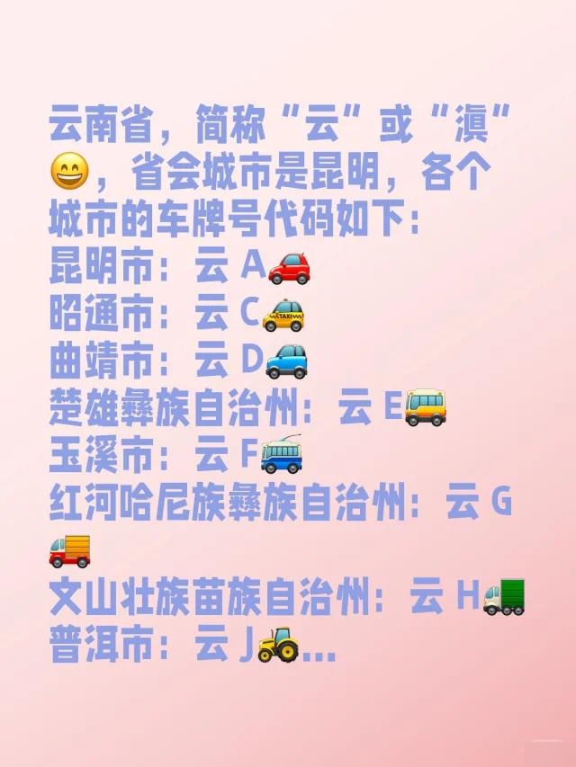 云南牌照字母代表地方图片