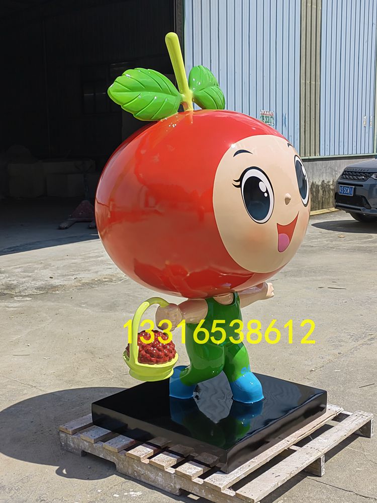 可爱的圆脸笑口玻璃钢立体山楂形象卡通小女孩人物雕塑