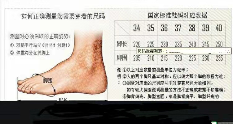 脚腕围度对照表图片