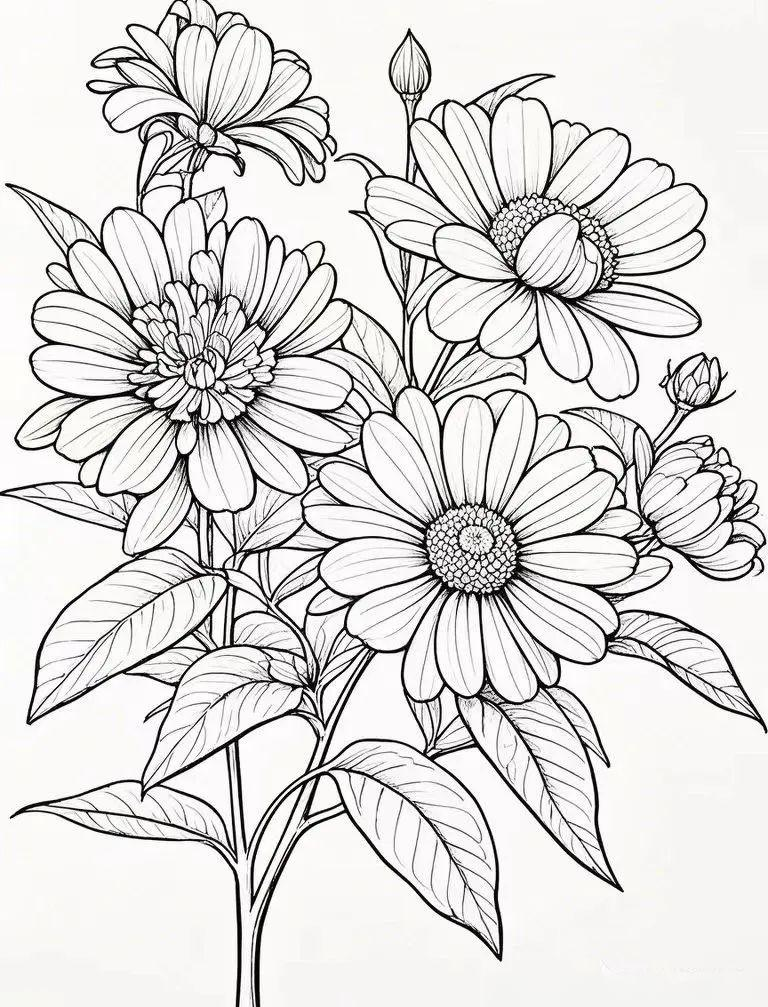 多种花卉的简笔画线稿及涂色技巧,可直接打印黑白素材