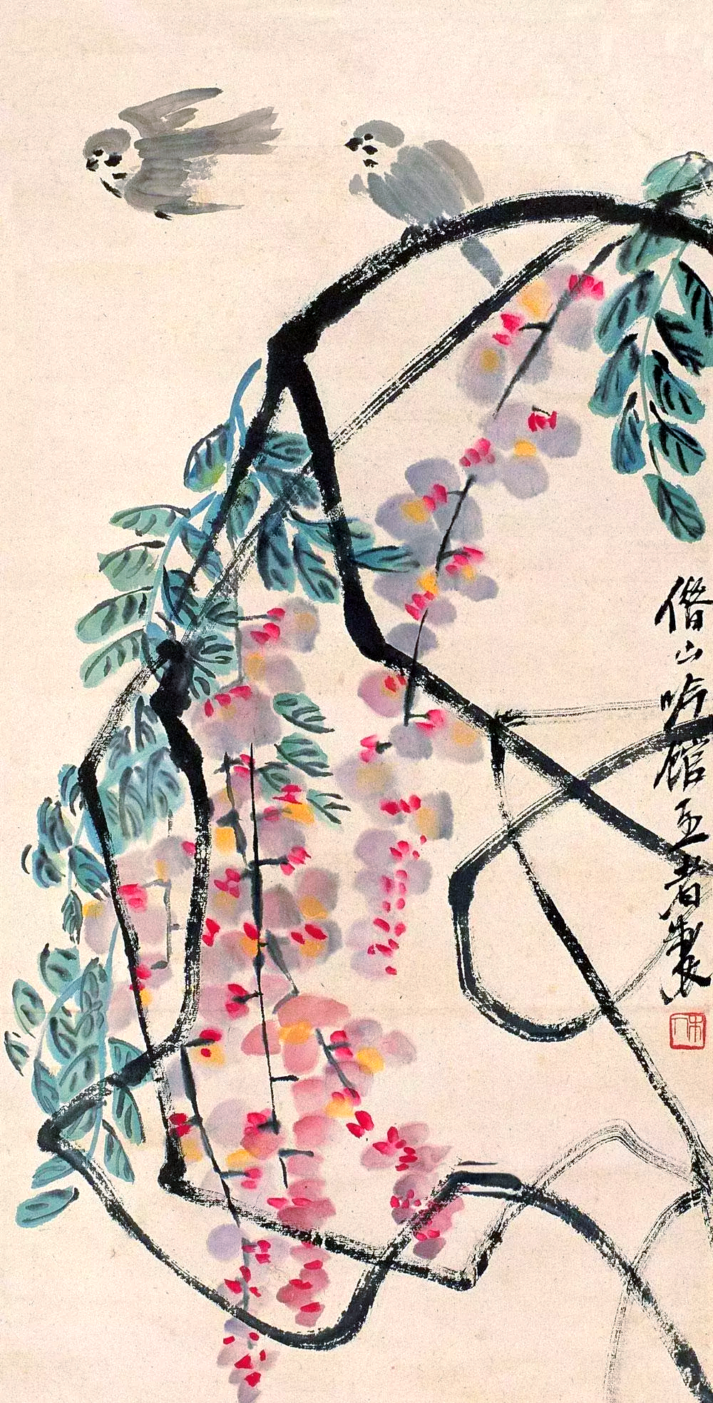 齐白石笔下的紫藤花开,美不胜收!