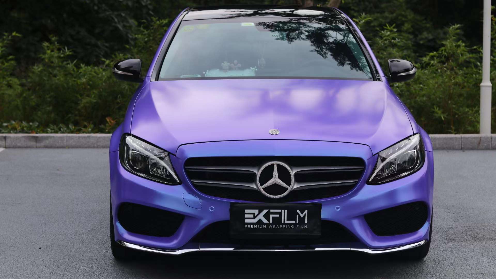 奔驰c车身贴膜陶ekfilm-ek改色膜瓷冰川蓝