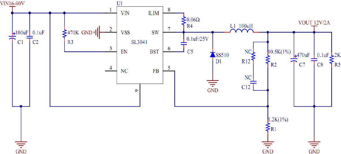 sl3041 dcdc100v降压12v 5v/2a恒压电源芯片