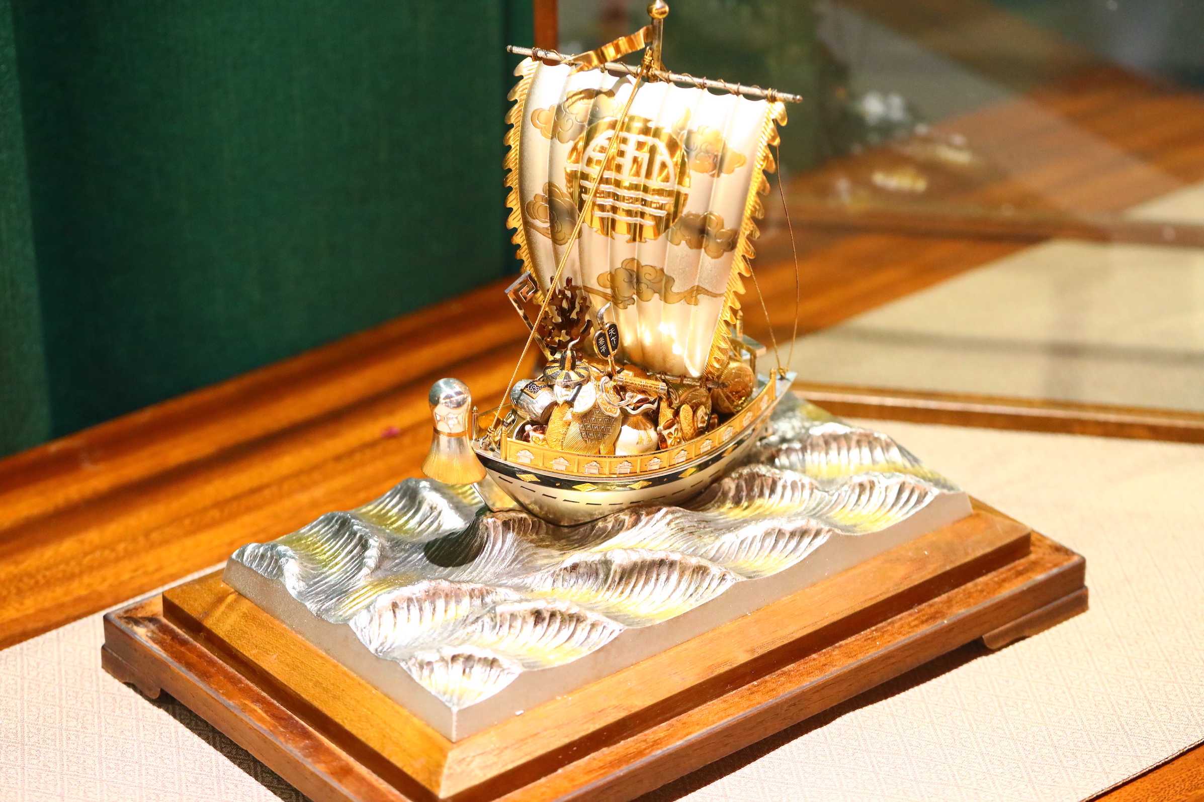 日本名匠武比古手工制作国礼纯银鎏金宝船