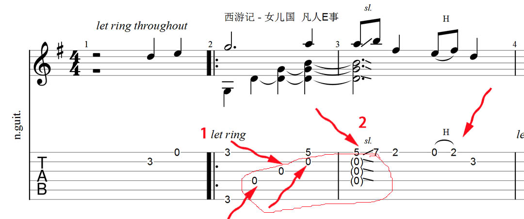 滑音sel 延音let ring 擊打音h