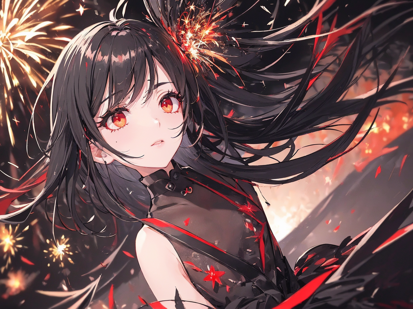 红眼冬娜在参加初秋的烟火会