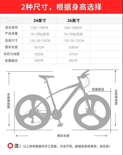 市场上常见的自行车尺寸包括20寸,24寸,26寸及29寸,它们分别对应于50.
