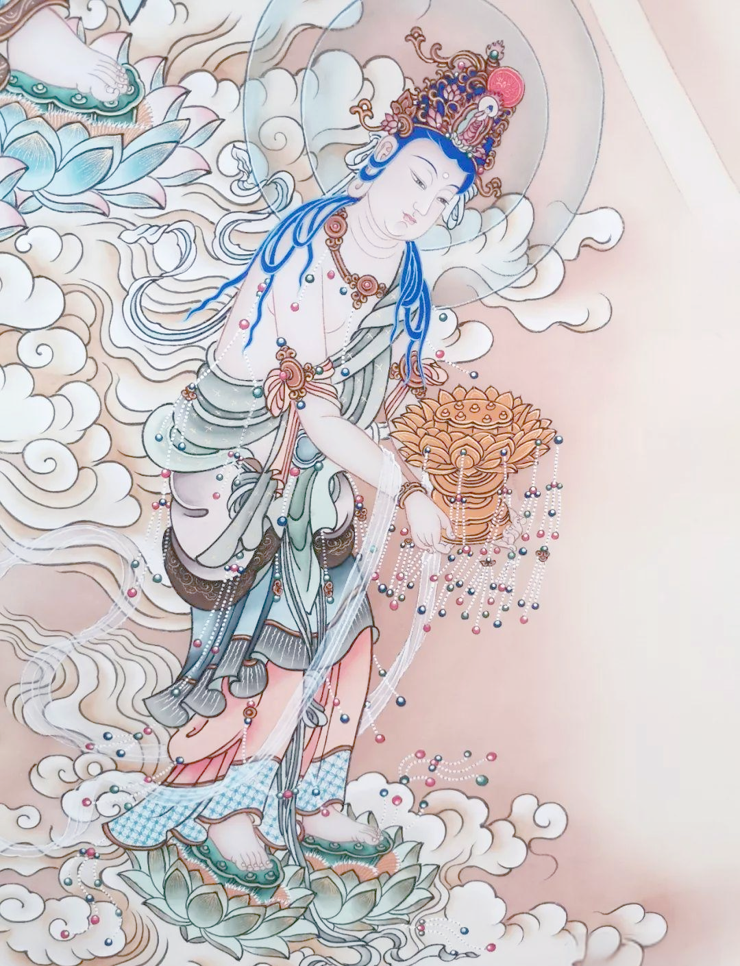 西方三圣接引图:心生欢喜的佛缘画卷