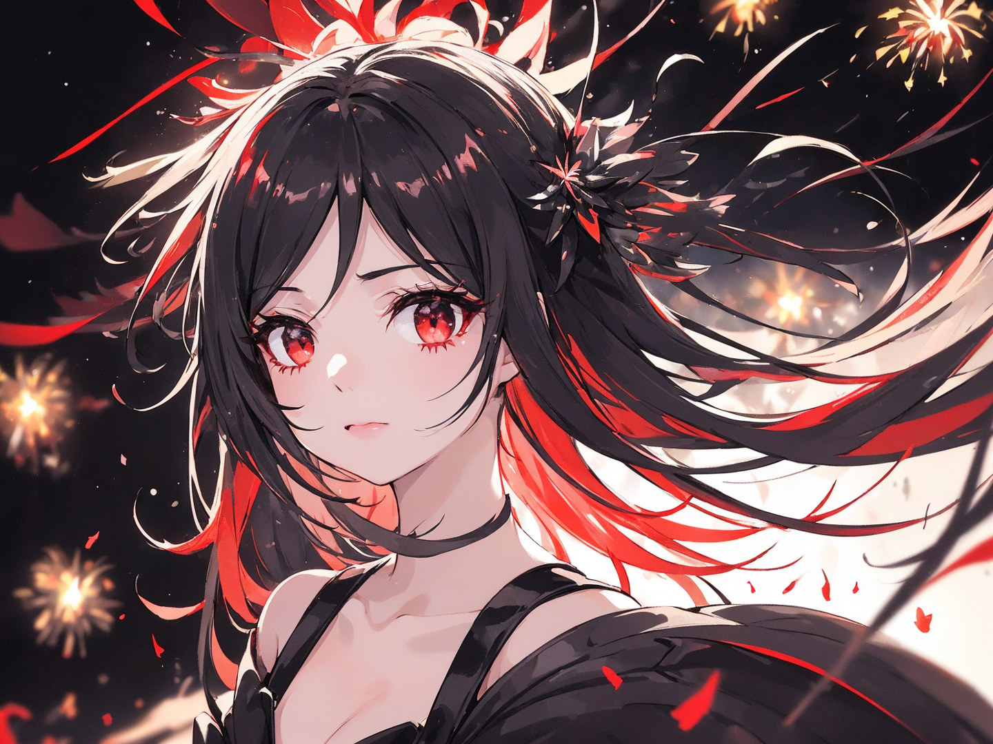 红眼冬娜在参加初秋的烟火会