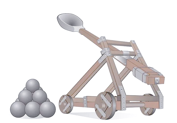 投石机巧妙地运用了杠杆原理,使得它能够轻松地将巨大的重物抛掷到