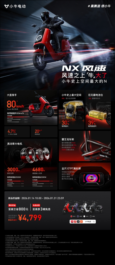 4799元起 小牛NX风速正式上市：3000W电机极速80km/h