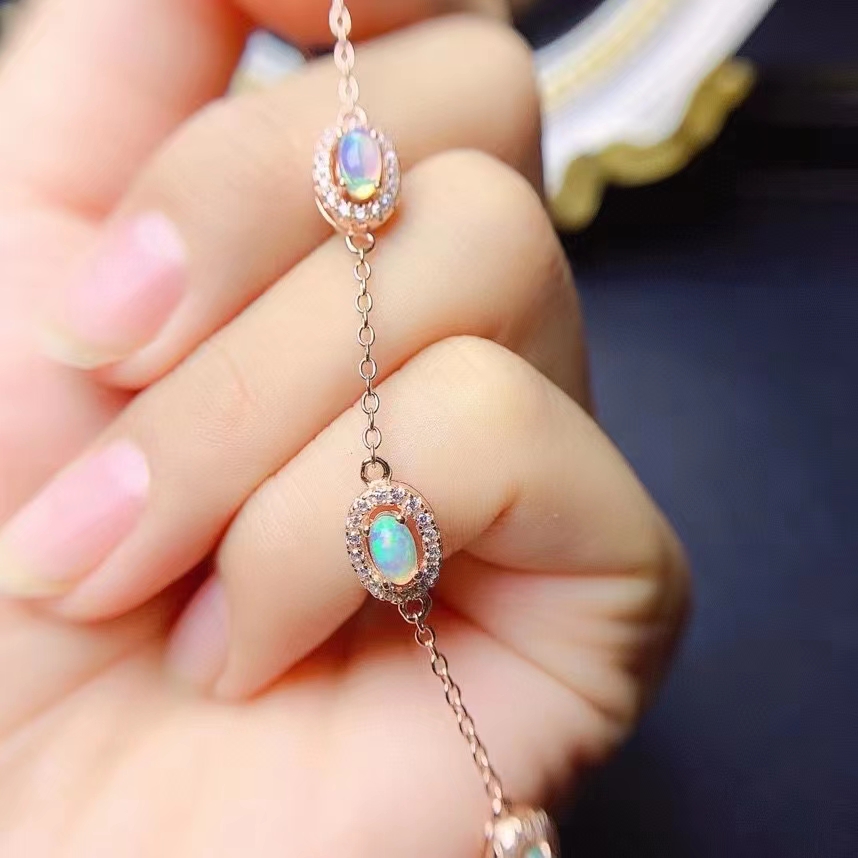 s925银天然欧泊手链220627