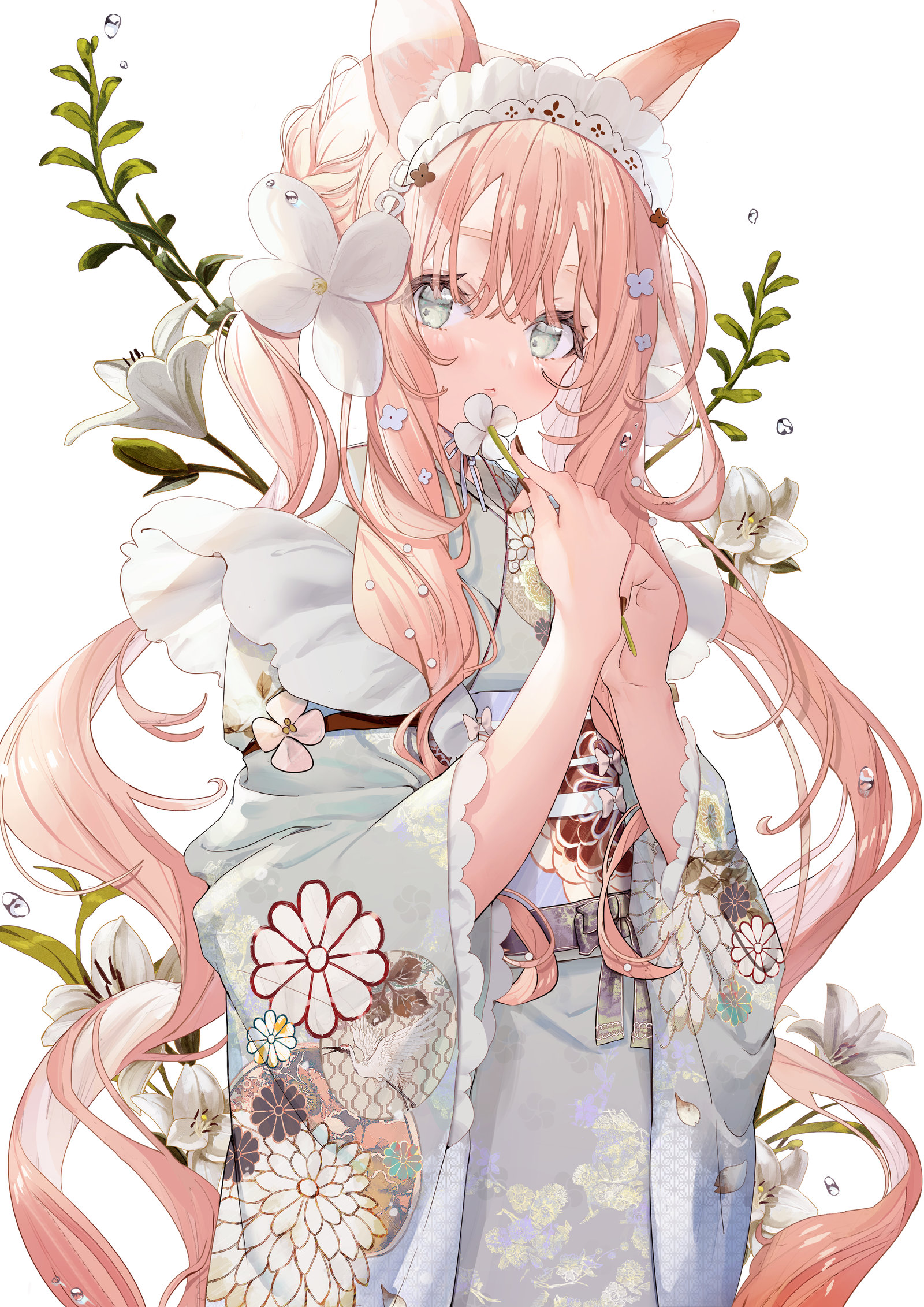 动漫人物插画分享——手捧鲜花的美少女