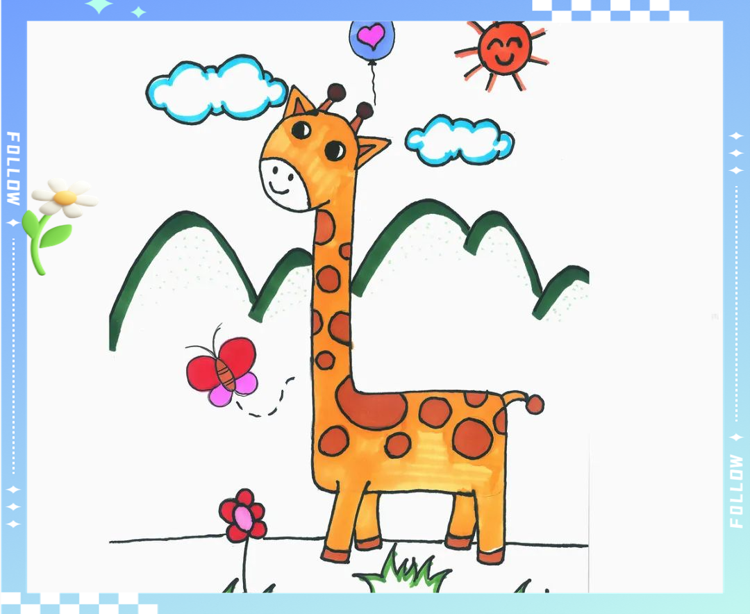 适合1一9岁孩子的多彩手绘简笔画长颈鹿教程