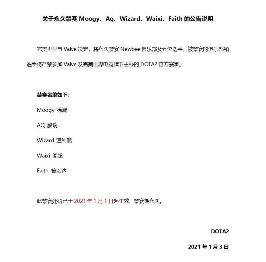 被传打假赛,newbee及队内5名队员被dota官方永久禁赛