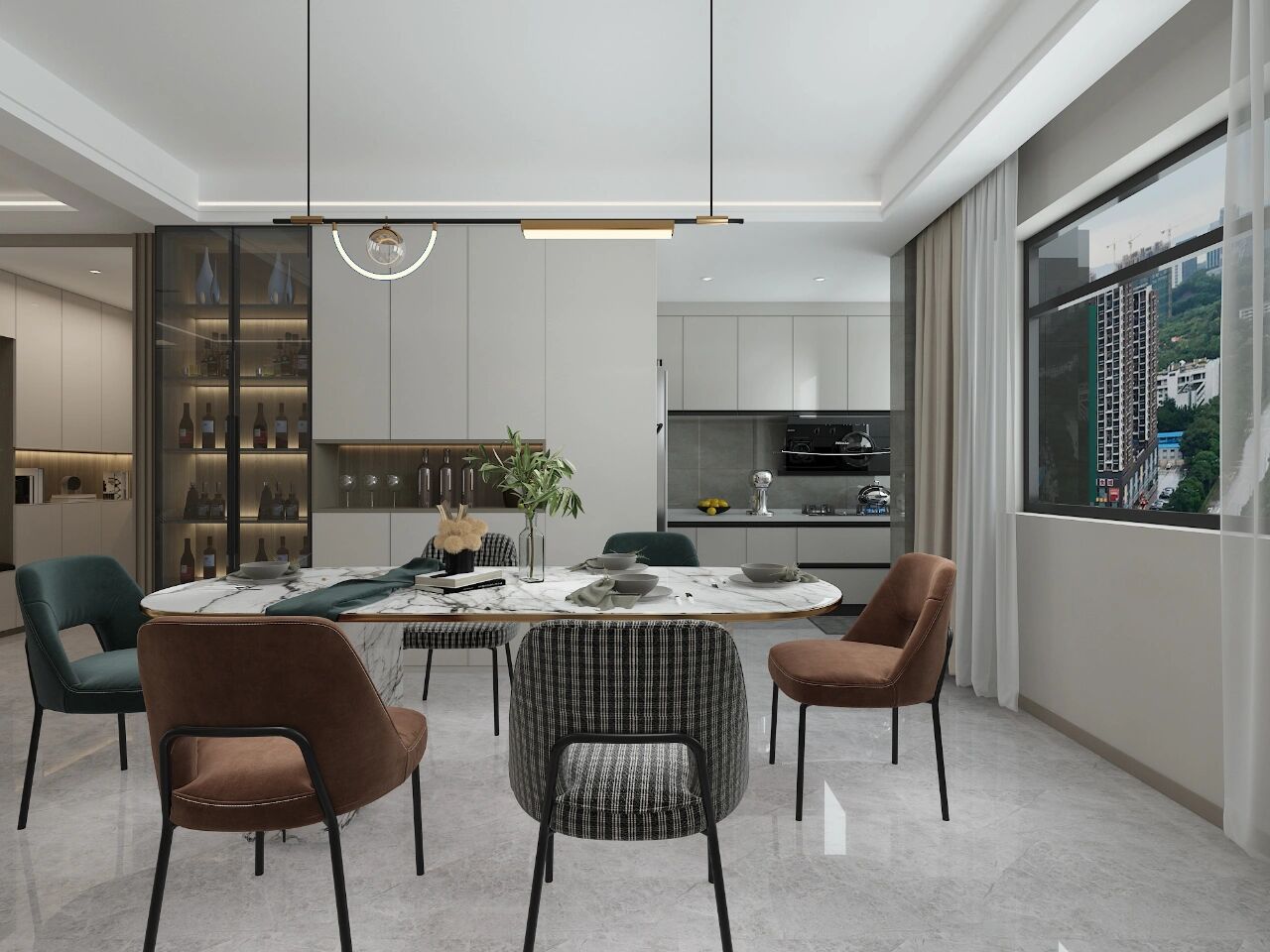 成都天府新区140平现代轻奢风无主灯的客餐厅设计更具高级感