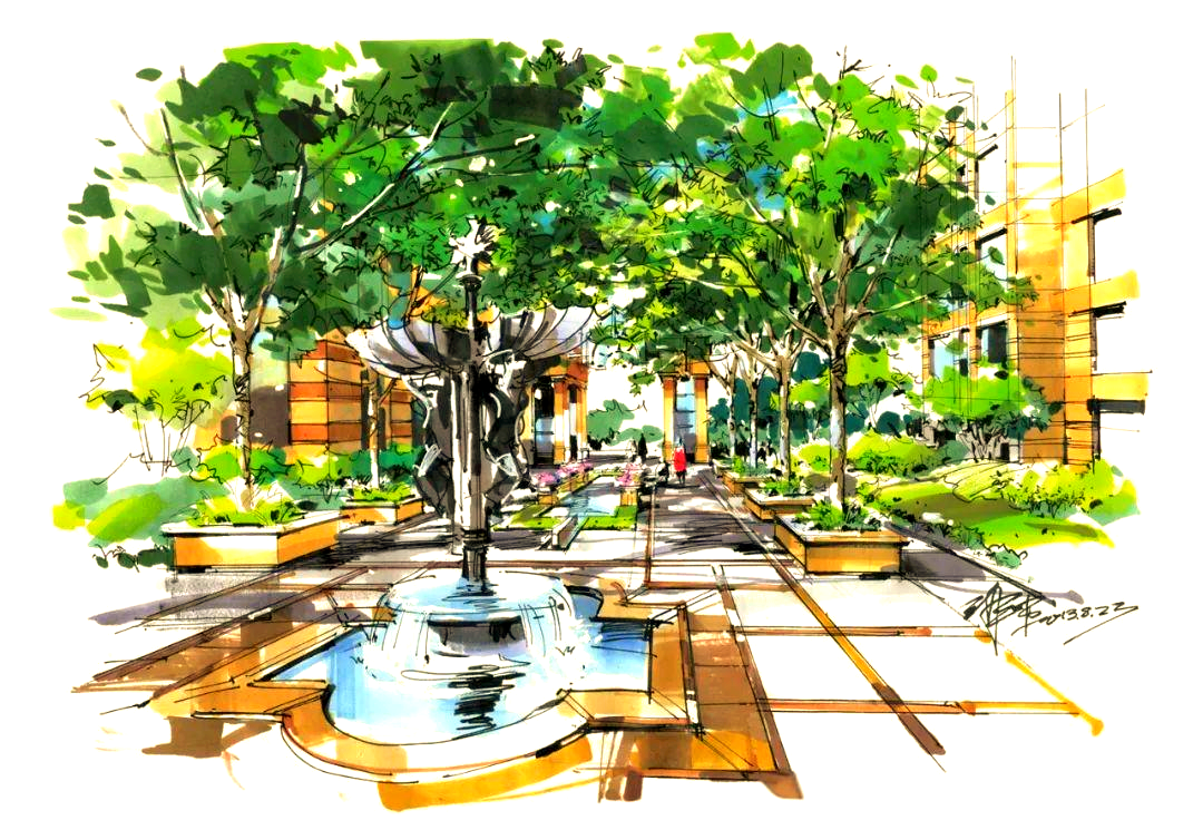 多位设计大咖的景观手绘马克笔作品欣赏