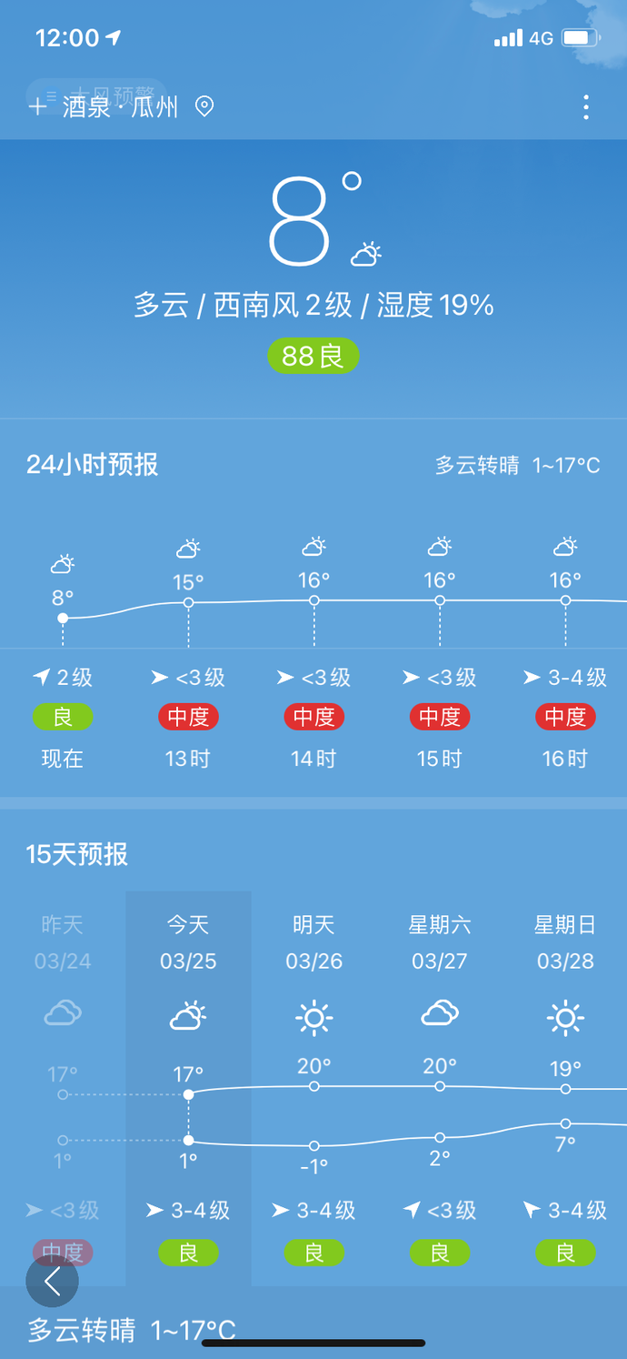 天气:酒泉市气象台发布大风蓝色预警