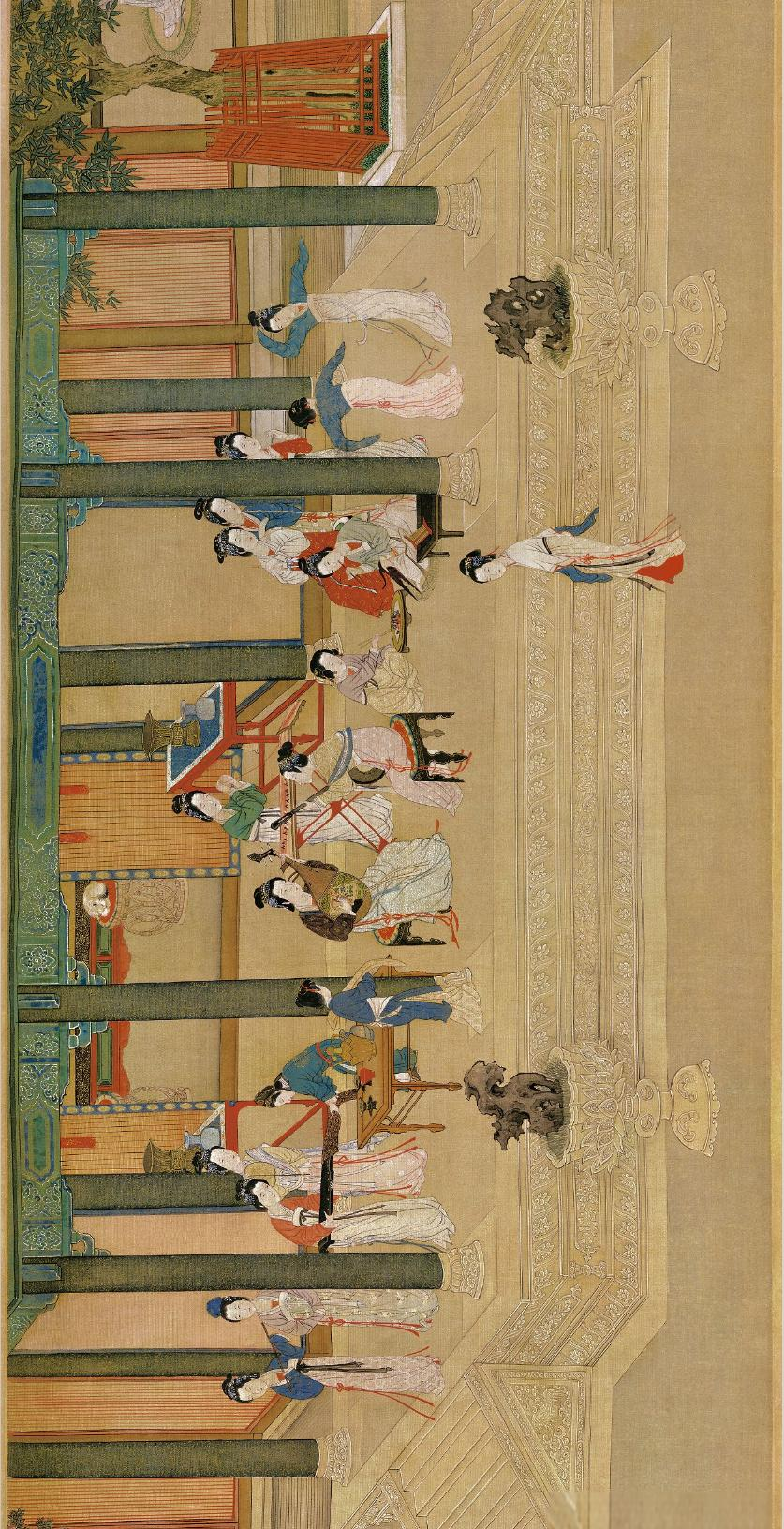 这幅作品尺寸宏大,纵深6厘米,横跨51厘米,被誉为"重彩仕女第一长卷"