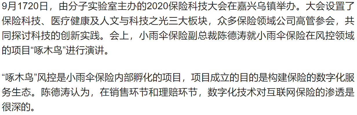 小雨伞保险陈德涛 啄木鸟风控助力智慧保险