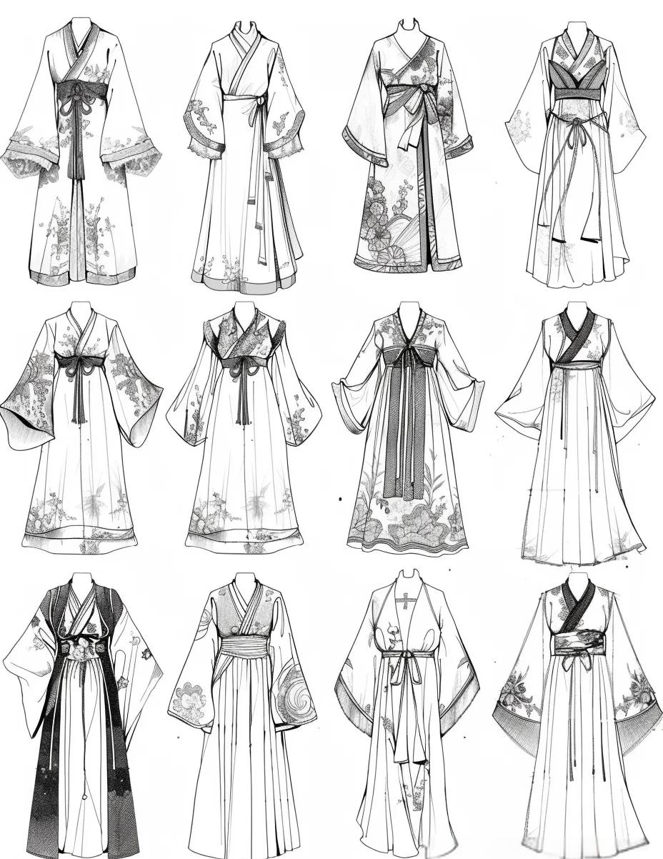 众多精致国风汉服款式图线稿,领略传统服饰魅力!