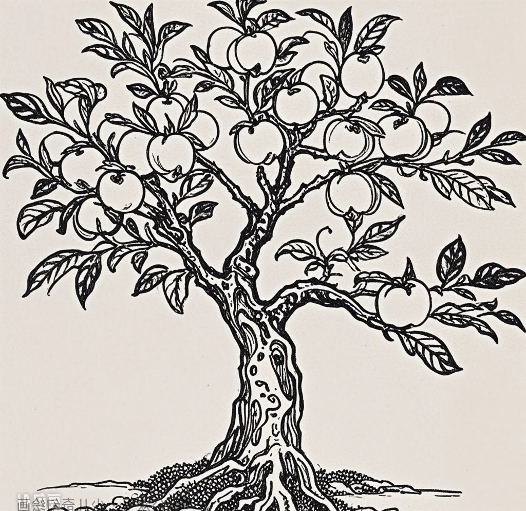 桃树简笔画线稿图绘画技巧详解