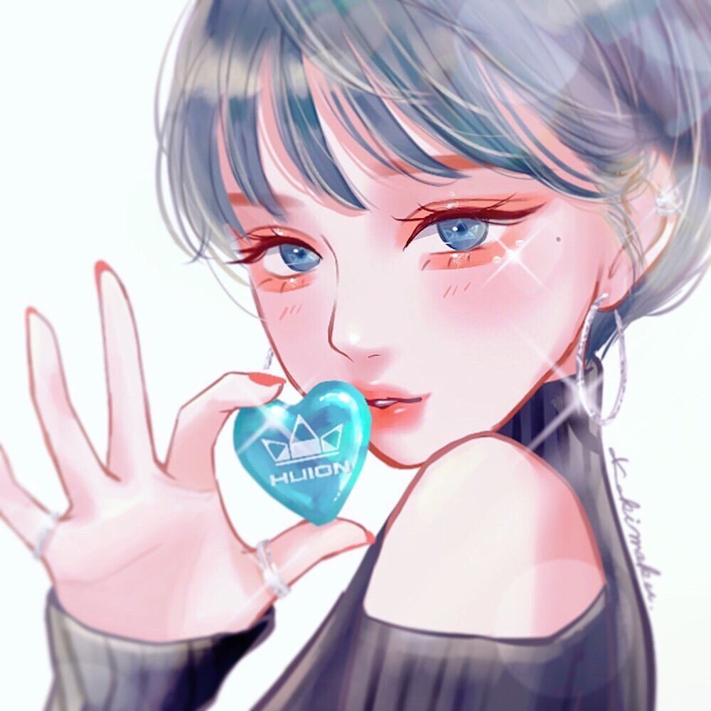 画师「kakimaku」作品欣赏:妆容精致的蓝发女孩人物插画