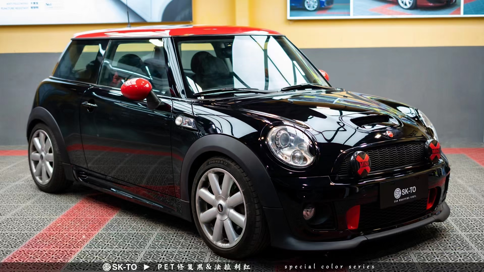 宝马mini-sk-to改色膜pet修复黑和法拉利红双拼