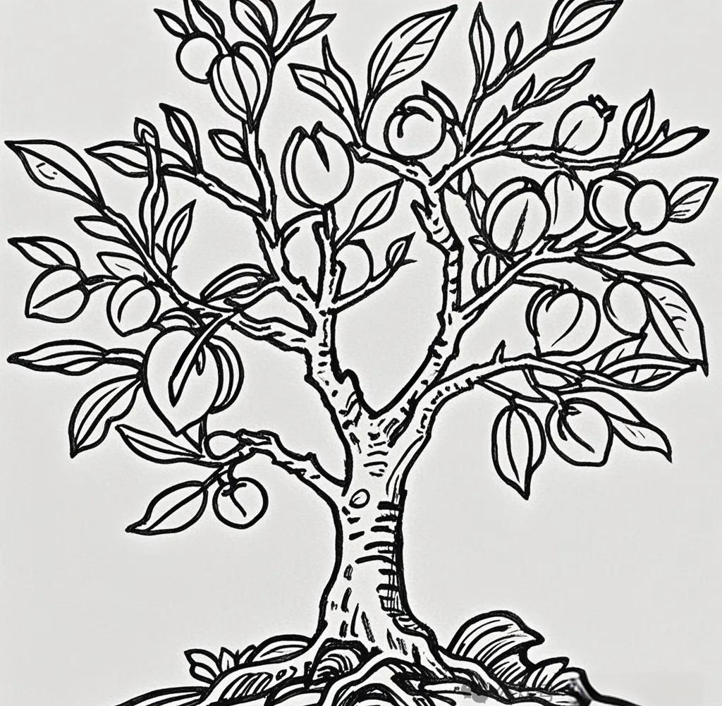 桃树简笔画线稿图绘画技巧详解