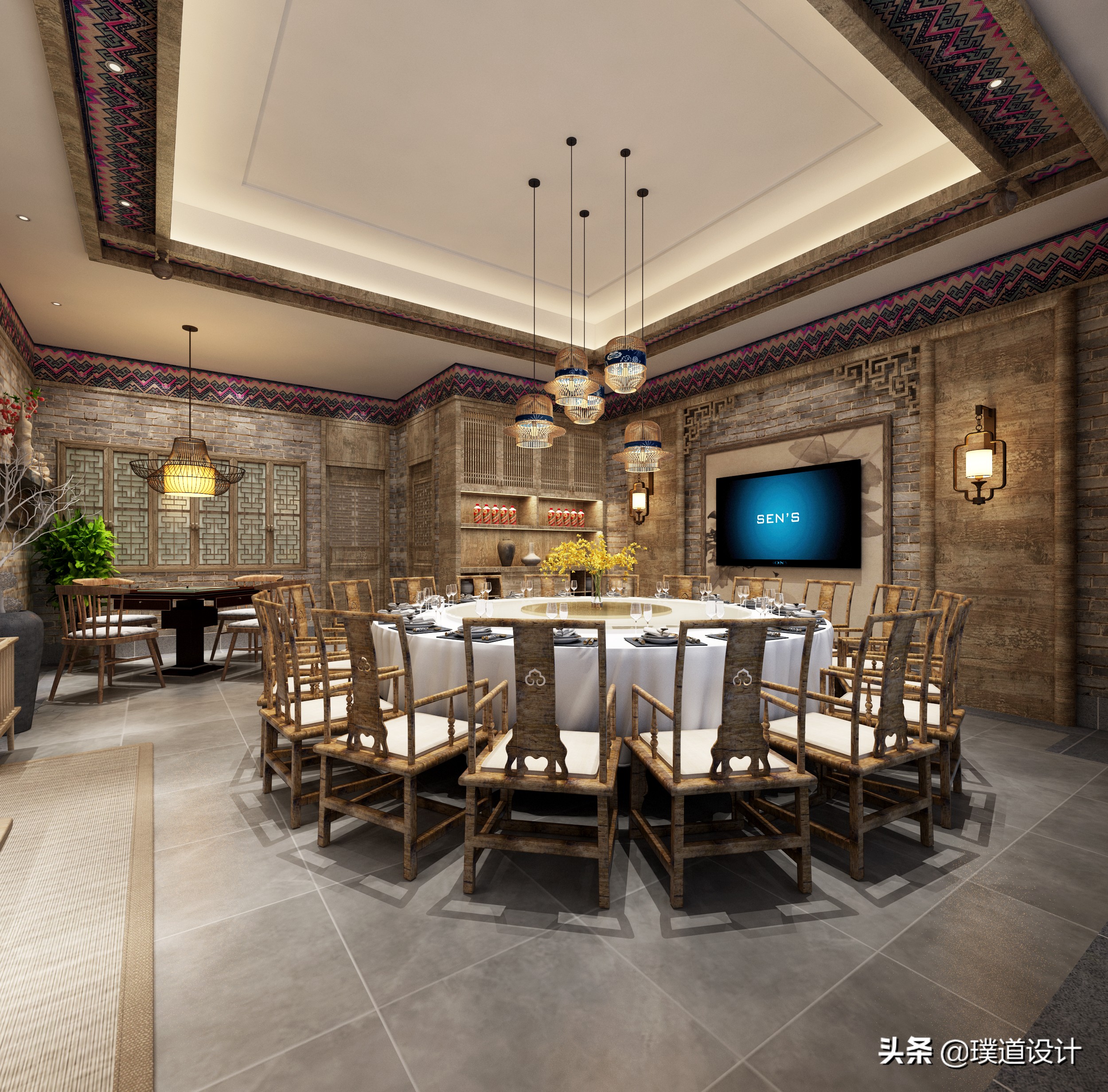 侗嘎佬酸汤鱼餐厅设计效果,璞道设计打造多彩民族餐饮空间