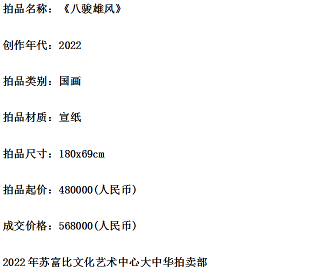著名书画家邓志标作品《八骏雄风》以568000元成交