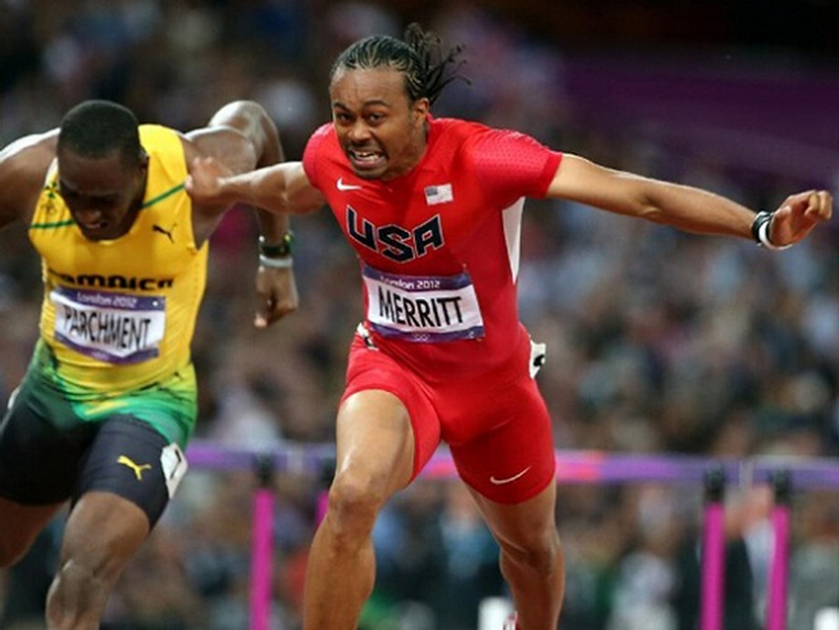 110米栏短跑世界纪录的刷新:梅里特的光芒 美国名将梅里特在2012年的