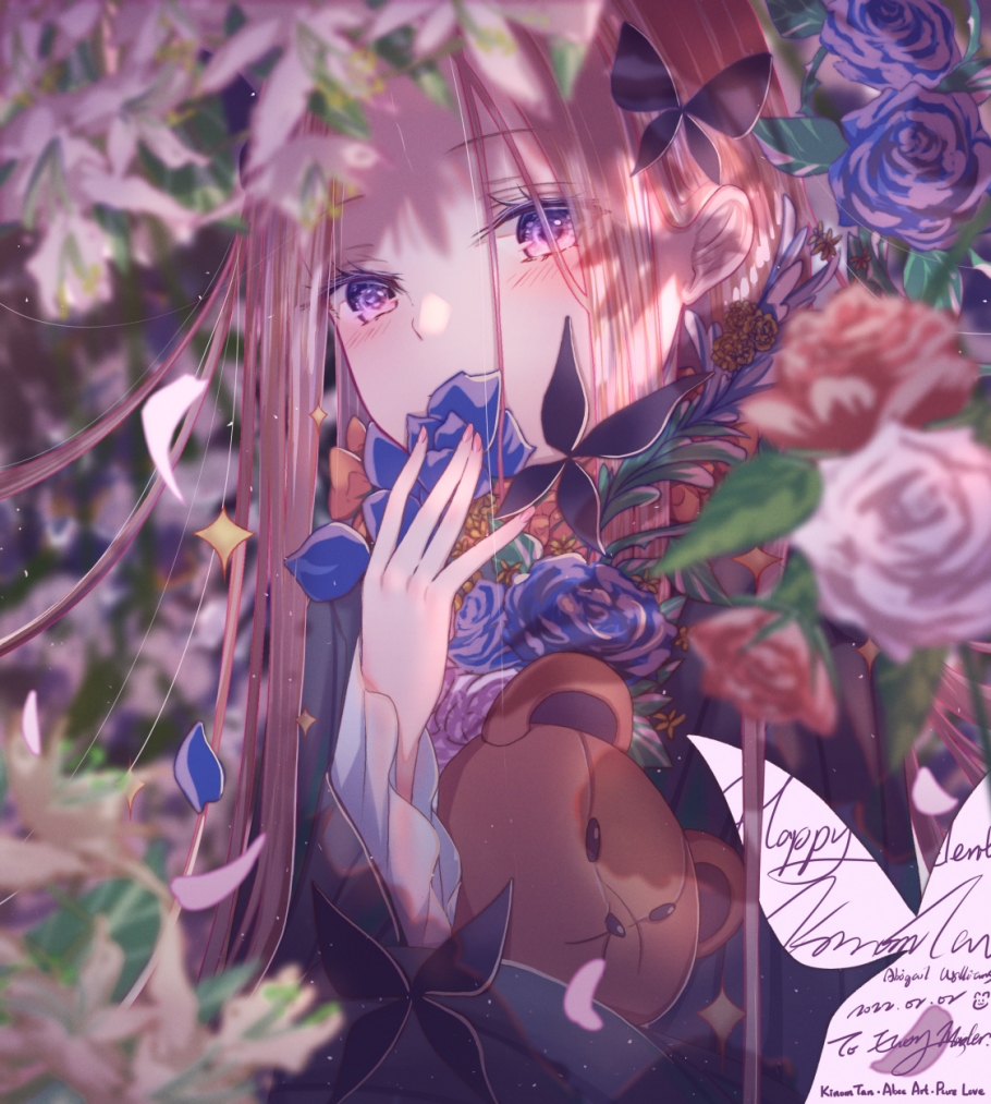 动漫人物插画分享—手捧鲜花的美少女