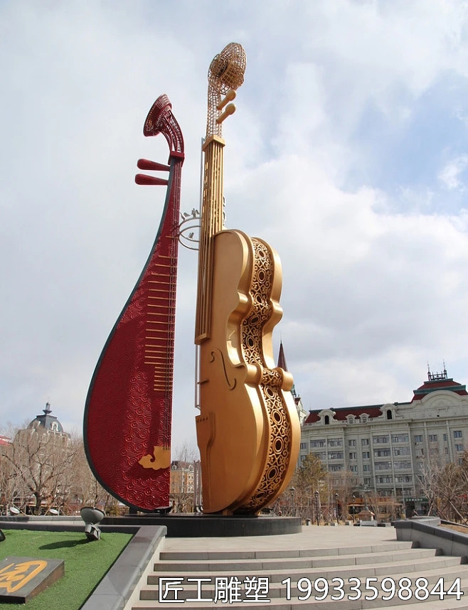 不锈钢乐器雕塑 琵琶小提琴马头琴音乐雕塑
