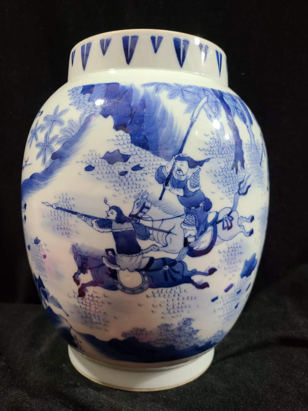 青花马刀人物故事纹莲子盖罐-大明崇祯年制「旧藏」高31cm