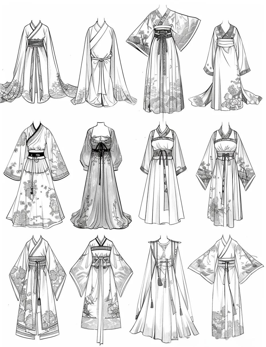 众多精致国风汉服款式图线稿,领略传统服饰魅力!