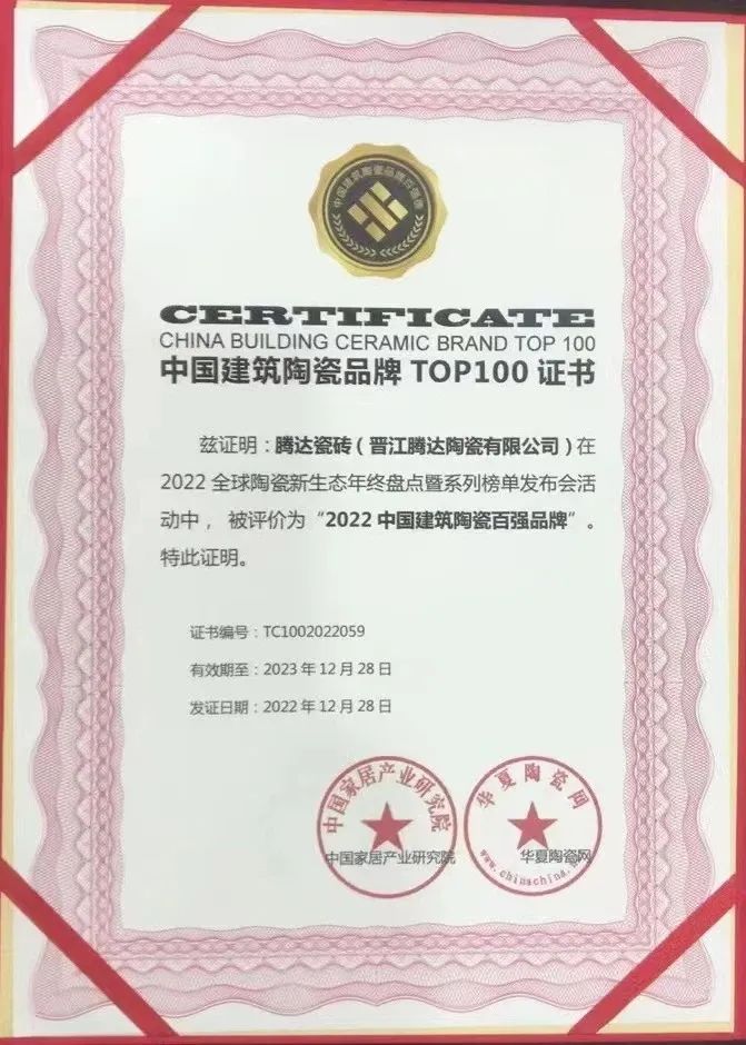官宣丨腾达瓷砖荣获"年度陶瓷薄板品类冠军"