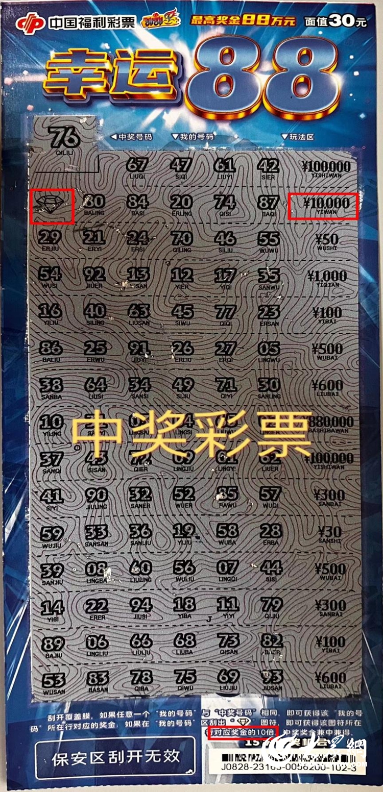 10万元!滕州彩友喜中刮刮乐"幸运88"大奖