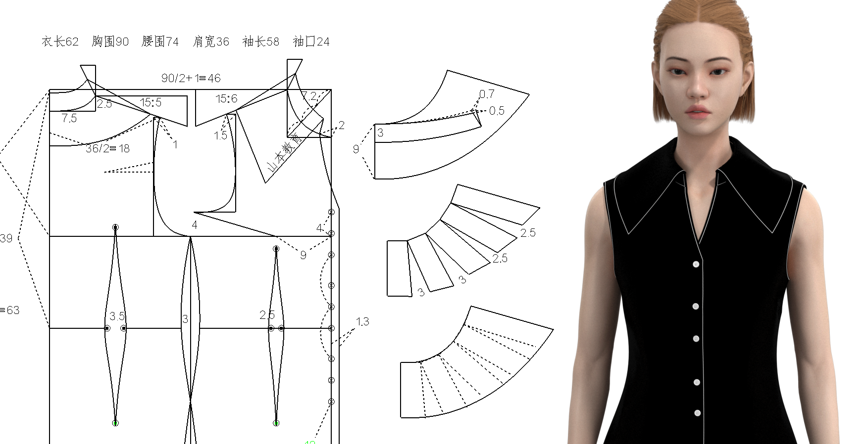 连帽领制版拉链衫领口大翻领纸样裁剪