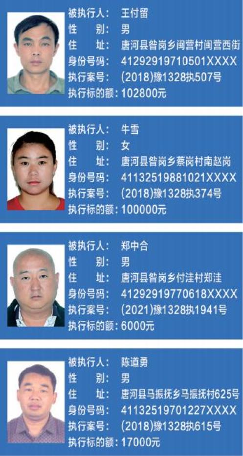 唐河县法院公布失信被执行人名单