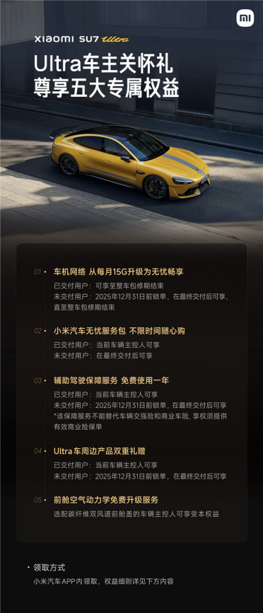 一图看懂：小米上线Ultra车主关怀礼 五大权益