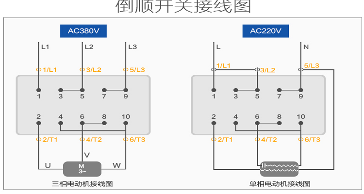 倒顺开关接法两相图片