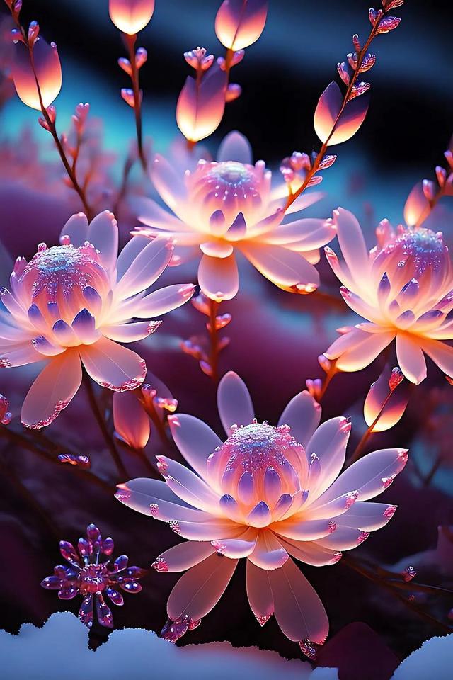 手机壁纸:晶莹剔透的水晶花朵