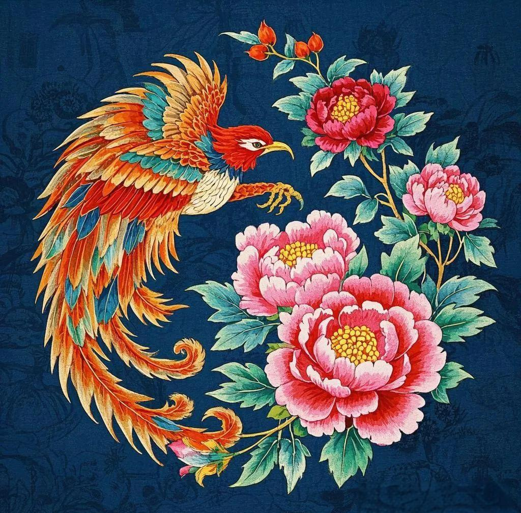 传统图案凤穿牡丹的华丽与祥瑞